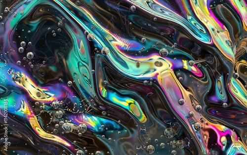 Glass morphism liquid marbling texture. Heatmap style psychedelic surrealistic hologram. Holographic abstract synthwave neon vibrant waves design. Rainbow gradient colors. Etherial surface pattern.
