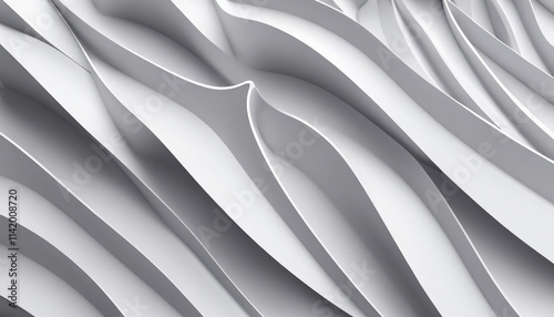 3d Repetitive Parametric Silver Waves: High-Key Minimalism