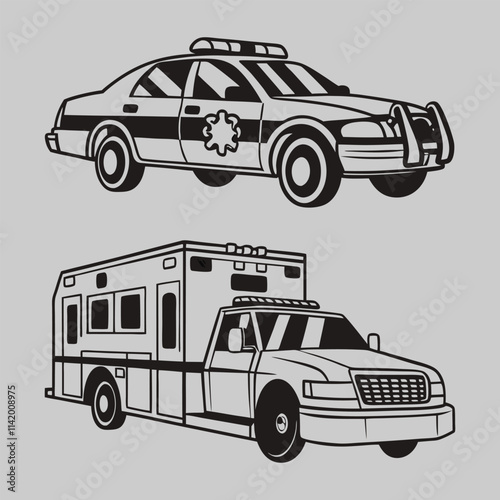 Emergency Vehicle silhouette vector design art and illustration