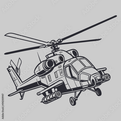 military helicopter silhouette vector design art and illustration 
