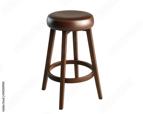 фотографія modern wooden bar stool with brown leather seat, perfect for kitchens or bars