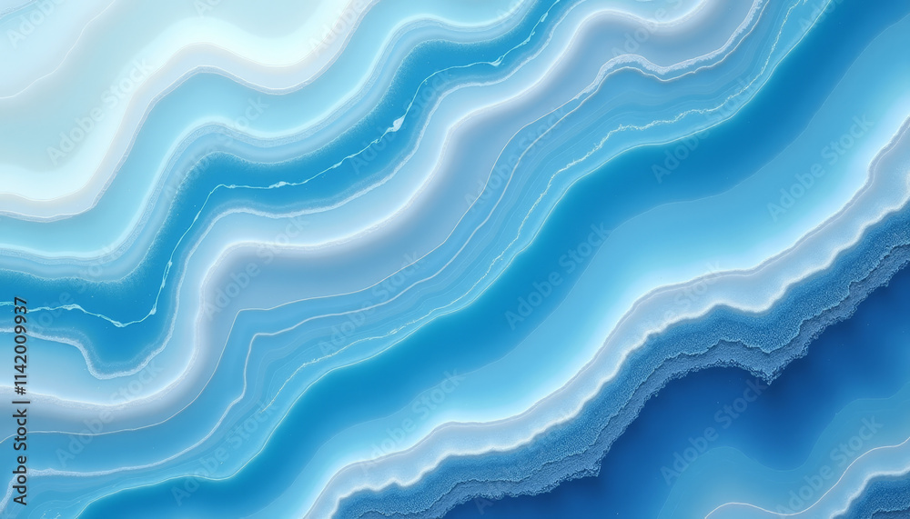 Fototapeta premium Polished agate slab texture with flowing blue and white waves