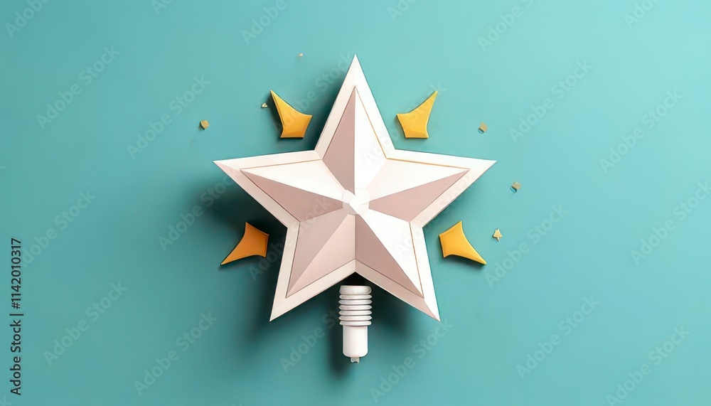 Fototapeta premium Bright idea concept. A decorative star on a teal background, featuring a three-dimensional design and playful yellow accents.