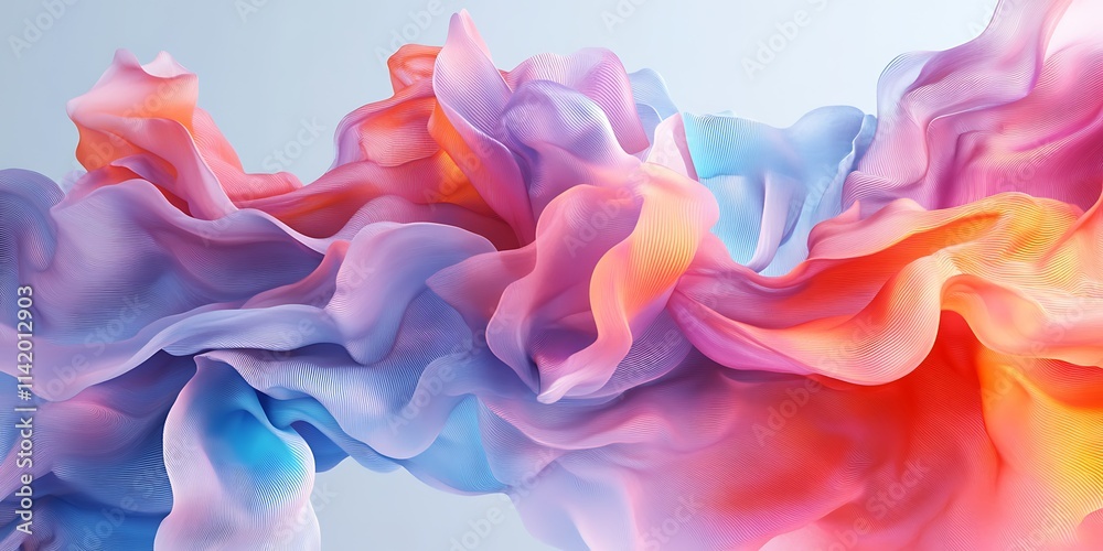 Obraz premium Abstract colorful flowing fabric, smooth pastel waves, vibrant hues.
