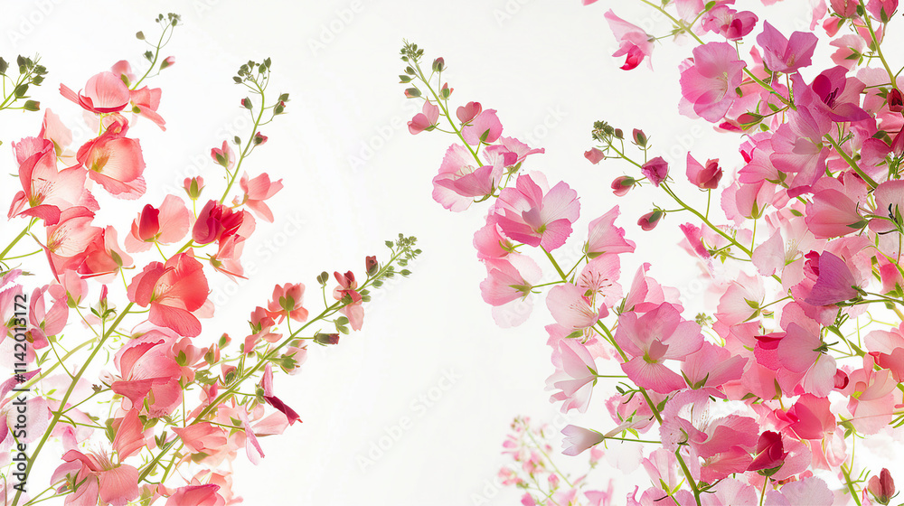 Naklejka premium A vibrant snapdragon flowers captured on a white background, showcasing the beauty of nature with delicate petals and blooming blossoms in full color, perfect for botanical or floral designs.