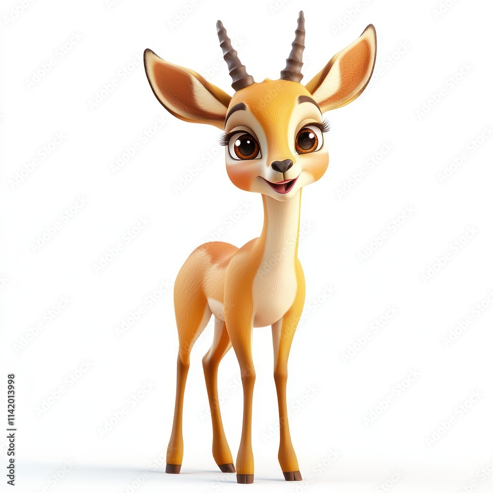 Gazelle with a playful expression, 3D, white canvas. Gazelle with a playful expression, 3D, white canvas.