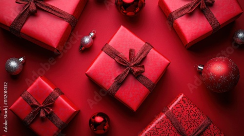Red Christmas Gifts Ornaments Festive Holiday Season