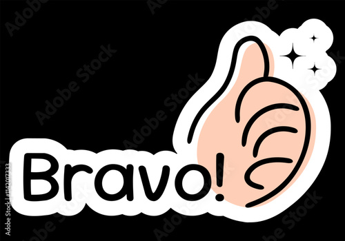 Bravo Text Message with Thumbs Up Illustration for Compliments and Stickers