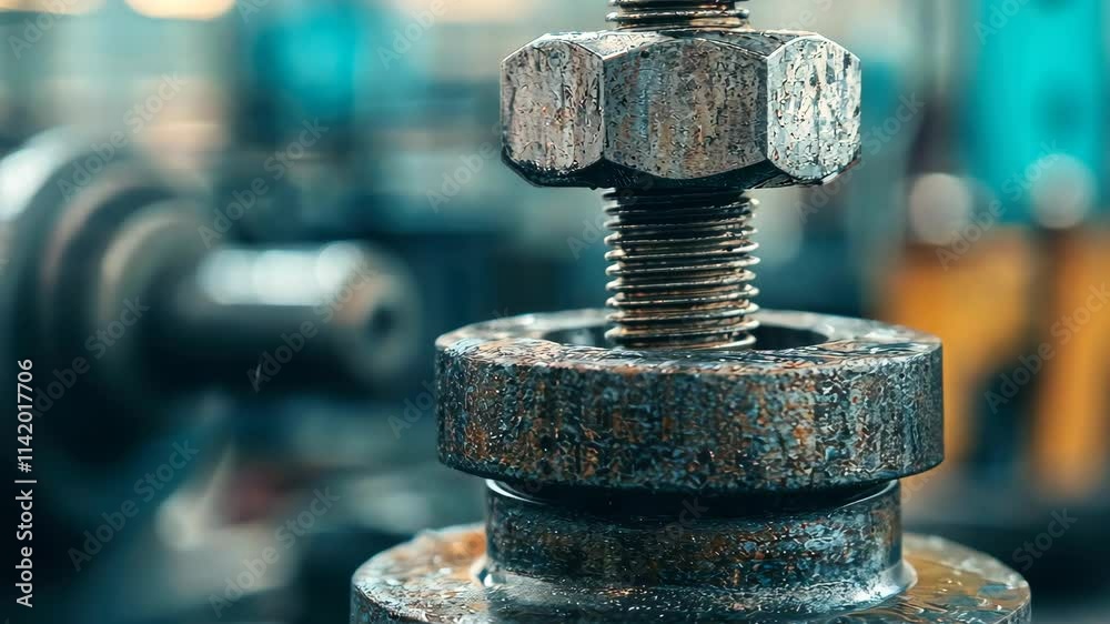Heavy Metal Bolt and Nut in Industrial Workshop with Close-Up Focus and Texture Heavy Metal Bolt and Nut in Industrial Workshop with Close-Up Focus and Texture