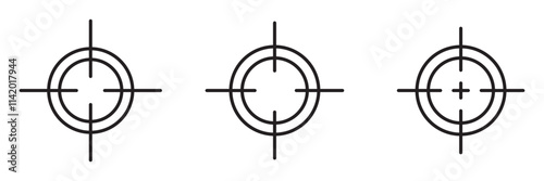 Target aim set. Crosshair target weapon sniper army sight for gun or rifle. Focus on aim set. Sniper target navigation for shooting, optic crosshair, weapon, military, shooting game and accuracy.