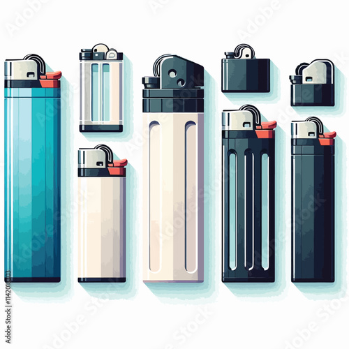 plastic lighter set flat vector illustration 