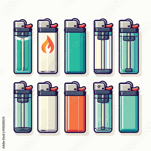 plastic lighter set flat vector illustration 