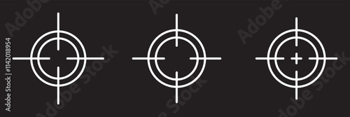 Target aim set. Crosshair target weapon sniper army sight for gun or rifle. Focus on aim set. Sniper target navigation for shooting, optic crosshair, weapon, military, shooting game and accuracy.