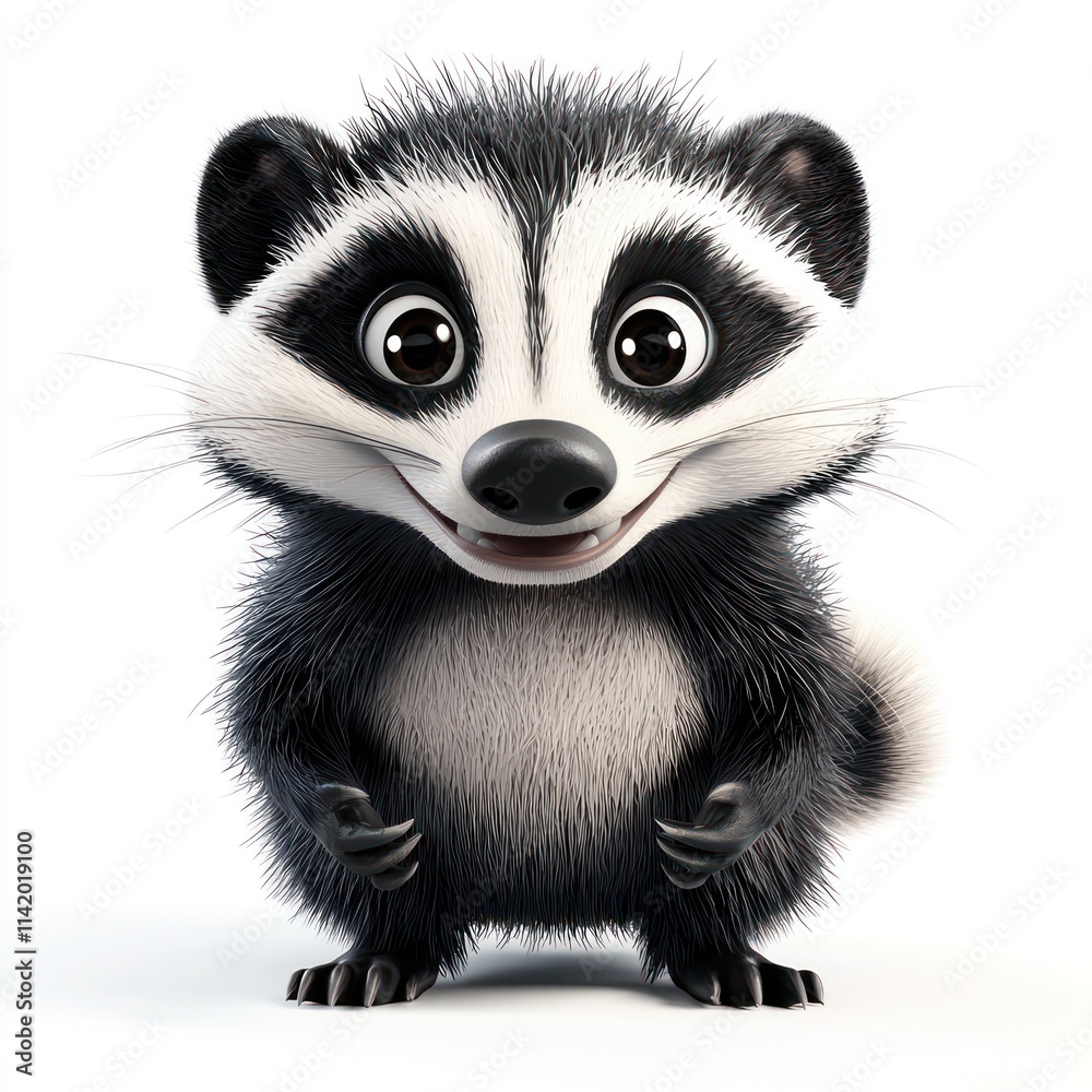 Cheerful badger in 3D cartoon, solid white setting. Cheerful badger in 3D cartoon, solid white setting.