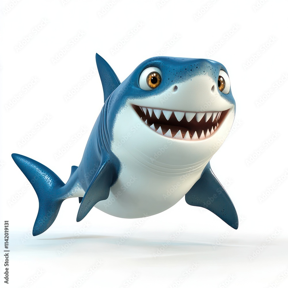 Shark with a cheerful expression, 3D style, white. Shark with a cheerful expression, 3D style, white.