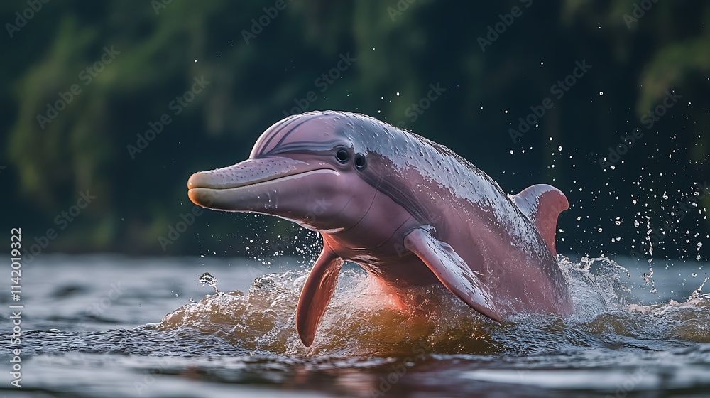 Fototapeta premium Pink River Dolphin Leaps From Water