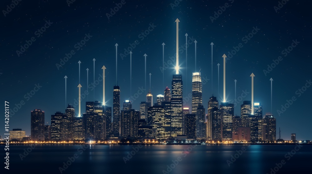Obraz premium A Stunning Glowing City Skyline at Night, Symbolizing Diverse Income Streams from Real Estate, Investments, and Side Hustles for Financial Growth