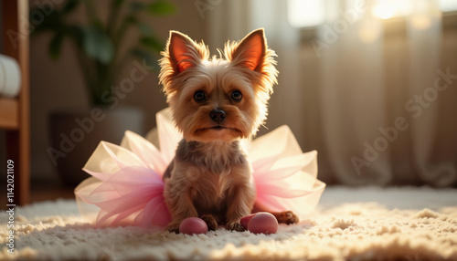 Cute Dog in a Pink Tutu Costume photo