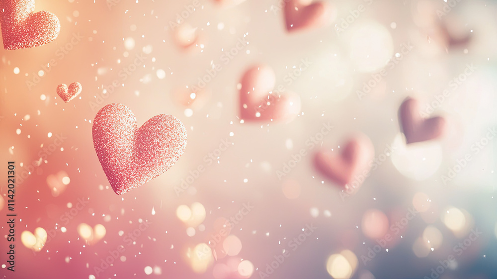 Floating hearts in soft pink and red gradient background Floating hearts in soft pink and red gradient background