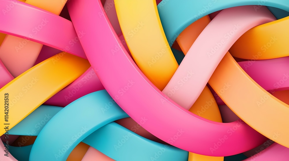 The image contains an abstract composition of interwoven, curved shapes in shades of pink, orange, and teal. The image contains an abstract composition of interwoven, curved shapes in shades of pink, orange, and teal.