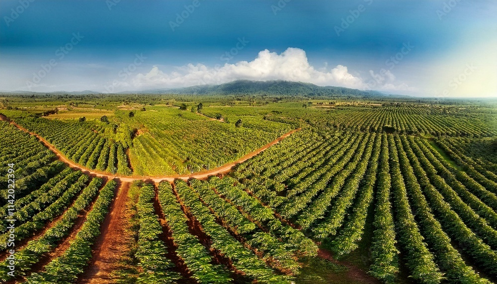 Serene Aerial View of Lush Green Coffee Plantation Serene Aerial View of Lush Green Coffee Plantation
