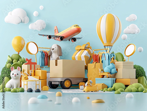 Cute Logistics Delivery Scene.
