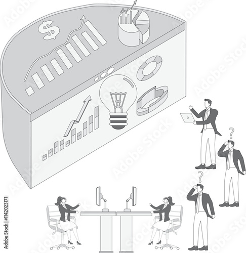 Group of businessmen on different steps