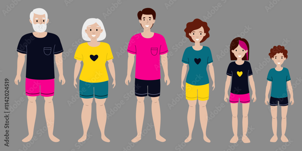 Family members of different ages in matching outfits show unity and togetherness Family members of different ages in matching outfits show unity and togetherness