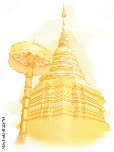 Wat Phra That Doi Suthep Watercolor painting.