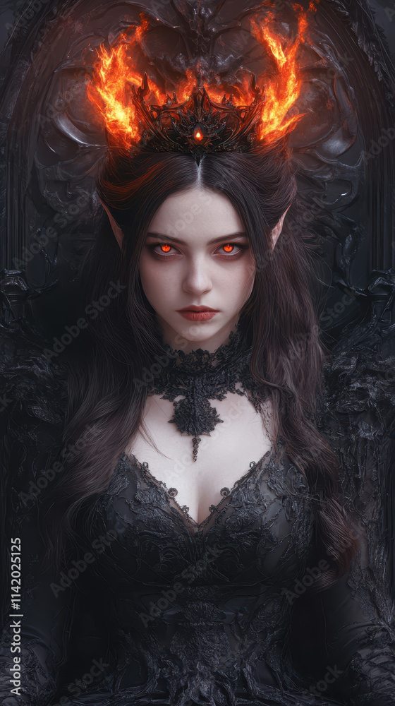 fierce demon queen with fiery crown and dark elegance fierce demon queen with fiery crown and dark elegance