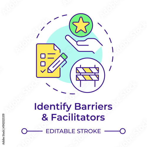 Identify barriers and facilitators multi color concept icon. Obstacles influencing on audience behavior. Round shape line illustration. Abstract idea. Graphic design. Easy to use in presentation