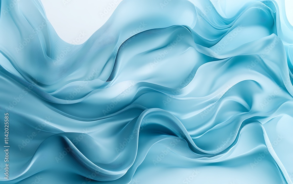 Fototapeta premium Abstract flowing light blue fabric waves, elegant and smooth texture background.