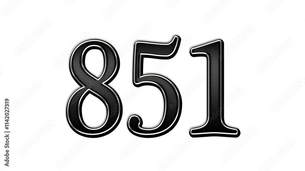black metal 3d design of number 851 on white background. black metal 3d design of number 851 on white background.