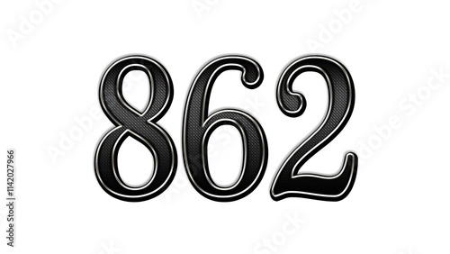 black metal 3d design of number 862 on white background. 