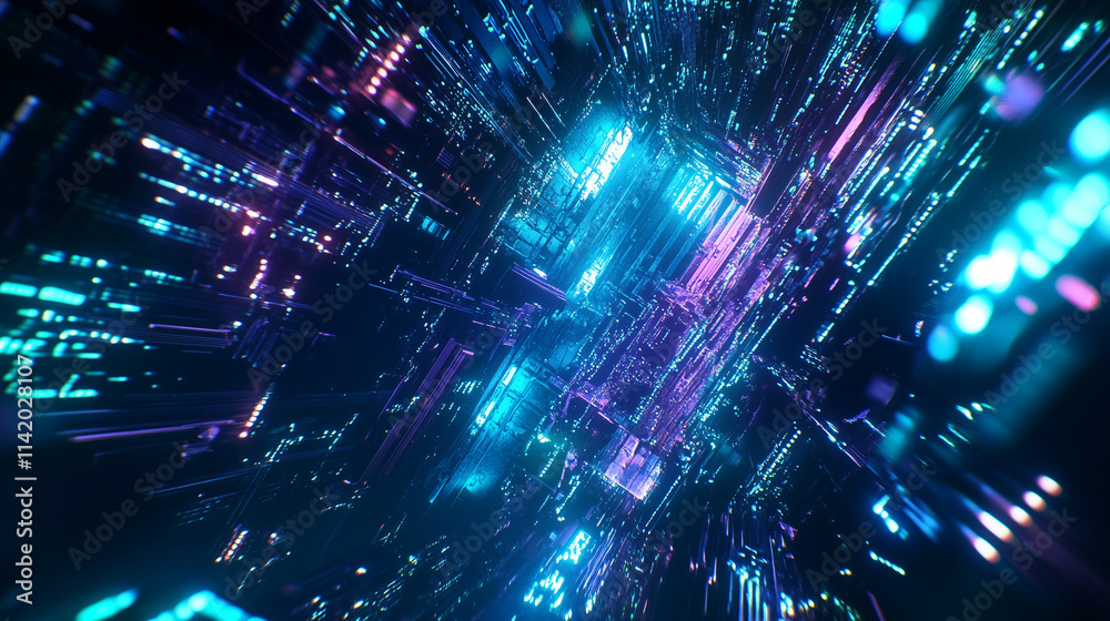 Obraz premium High-tech digital-themed background with glowing blue and purple elements