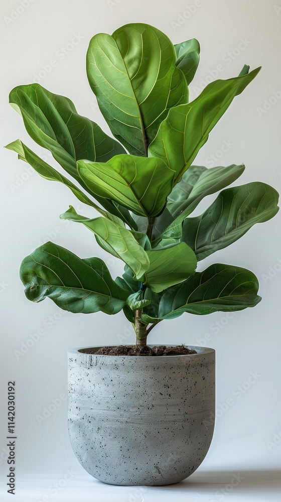 A modern potted plant in a concrete pot with green leaves, minimalist design, on a pure white background. A modern potted plant in a concrete pot with green leaves, minimalist design, on a pure white background.