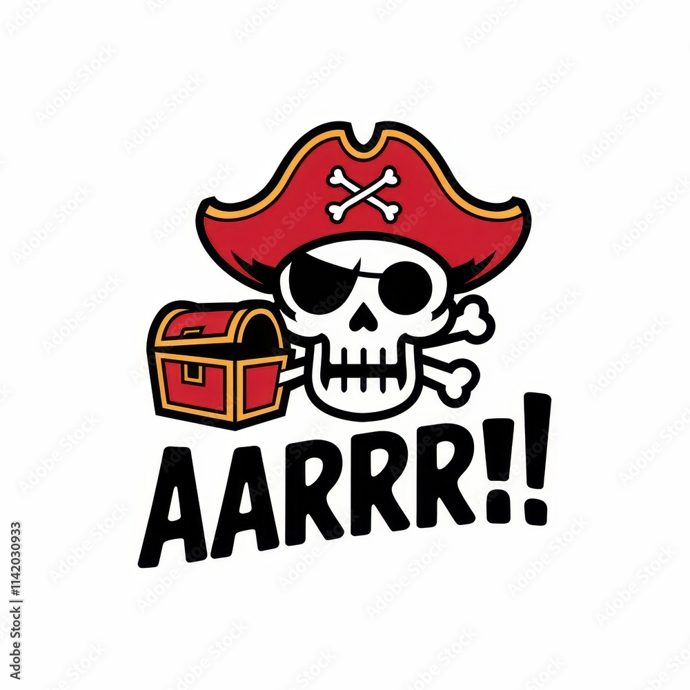 Fototapeta premium Pirate Skull Captain Holding Treasure Chest