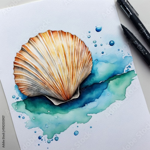 Seashell. Watercolor.