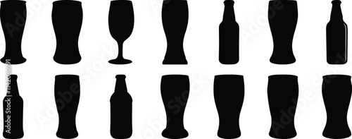 Beer silhouettes set, alcohol pack of vector silhouette design, isolated background