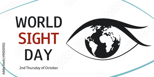World Sight Day. The second Thursday of October. Horizontal background with silhouette of eye and world map. Medical awareness banner, poster, flyer, presentation.