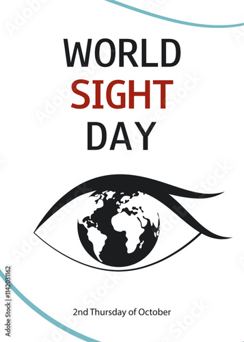 World Sight Day. Vertical background with silhouette of eye and world map. Medical awareness banner, poster, flyer, presentation.