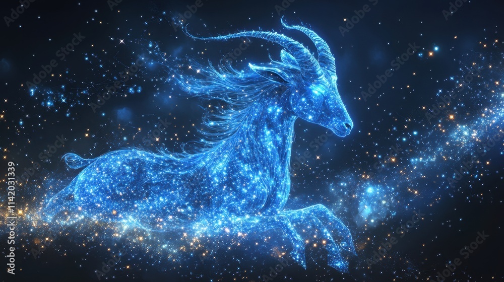 Celestial creature leaps through the cosmic night adorned in shimmering starlight Celestial creature leaps through the cosmic night adorned in shimmering starlight