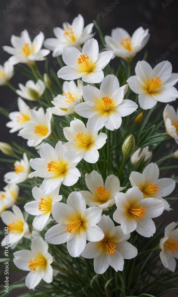 Fototapeta premium delicate white saffron flowers arranged in a loose, organic bouquet , floral, whitewhite saffronflowers