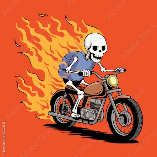 Flaming Skeleton Riding a Motorcycle at High Speed photo