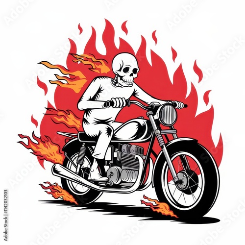 Skeleton Rider Flaming Motorcycle Speeding photo