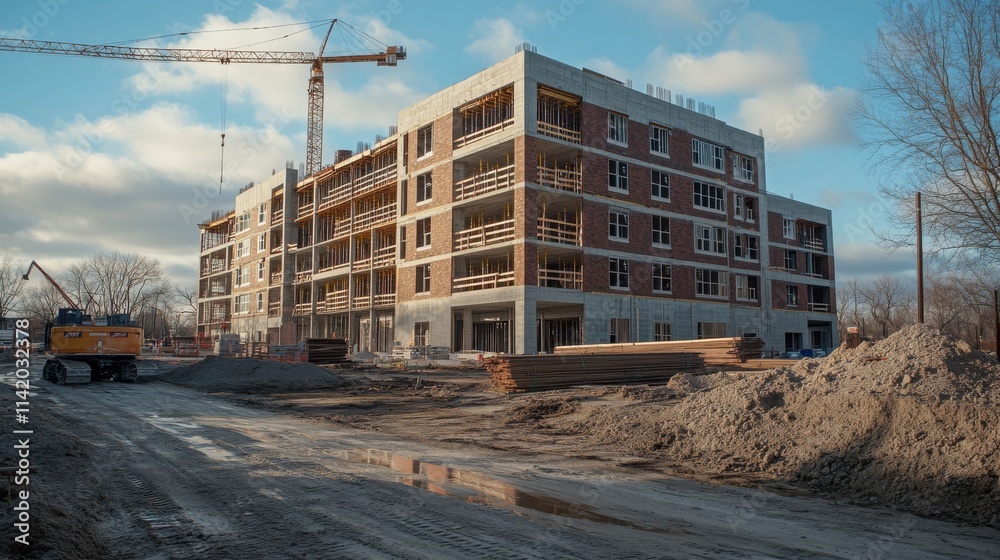 Modern construction site with cranes and framework Modern construction site with cranes and framework