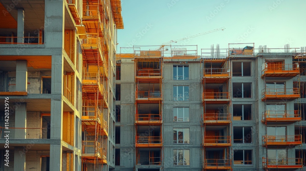 Fototapeta premium New apartment buildings under construction with cranes