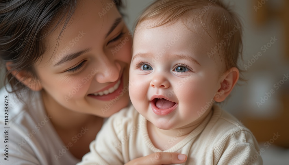 A photo of a mother with her cute child, the interaction between mother and child is very useful for the child's mental development