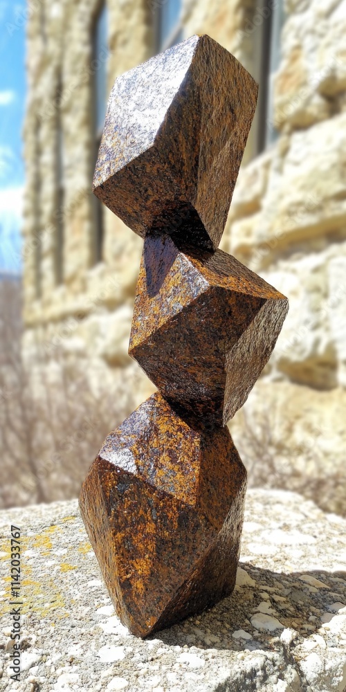 Abstract artistic sculpture made of stacked stone pieces Abstract artistic sculpture made of stacked stone pieces