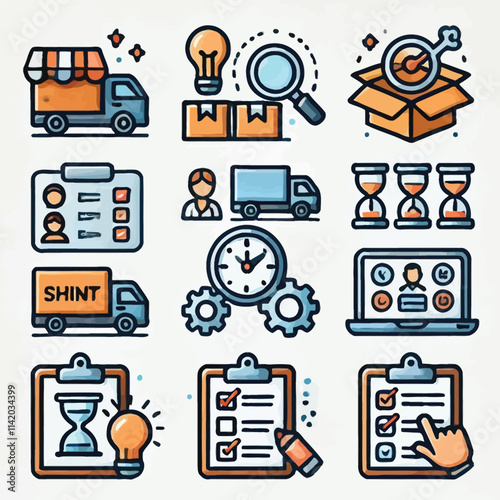 Tasks icon flat vector set 